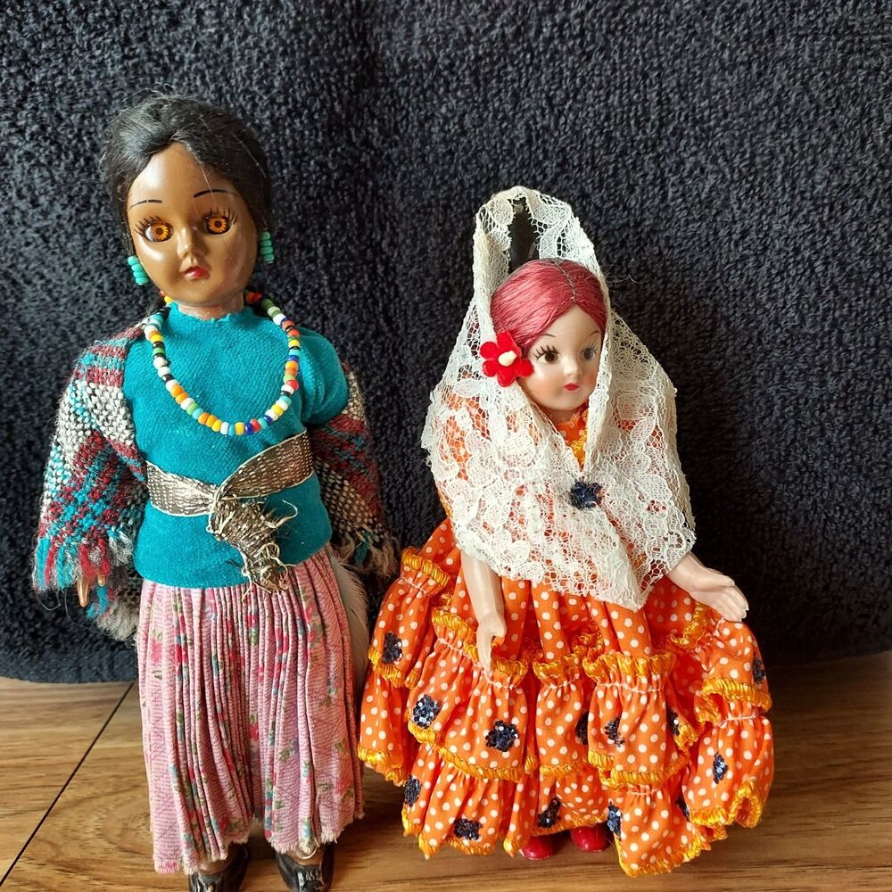 Vintage 1970’s Navajo Indian Tribe Native American Souvenir Doll and Spanish